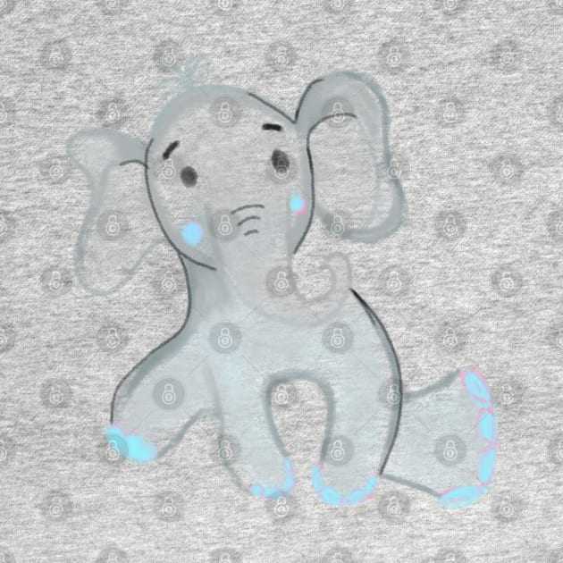 Blue grey baby elephant watercolor art by Artistic_st